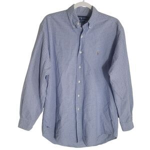 Ralph Lauren Yarmouth Cotton Oxford Shirt Men's 15 1/2, XL Blue Plaid Color Pony